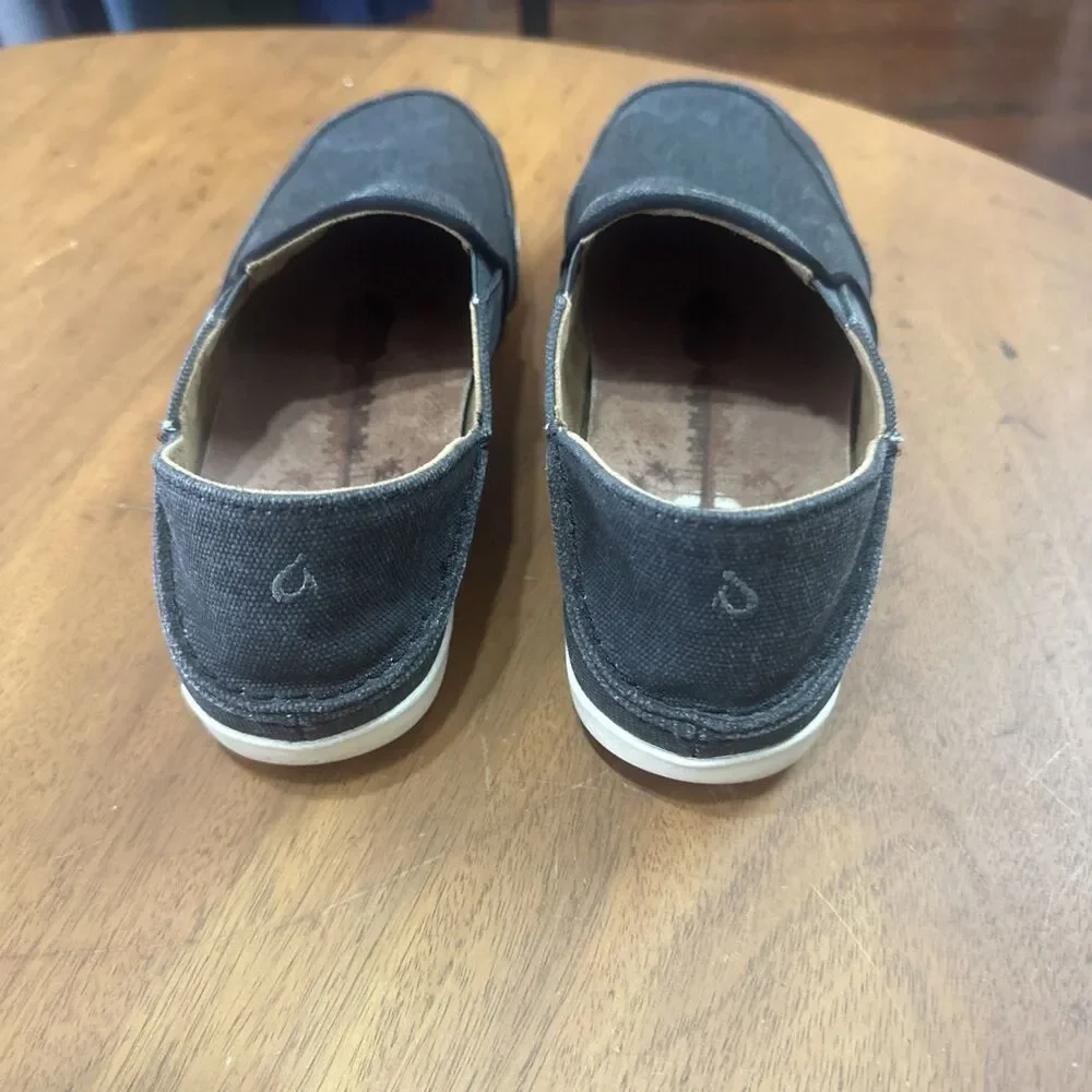 Olukai Walalua Canvas Men’s W9 Blac Slip-On Comfort Walking Casual Loafers Shoes